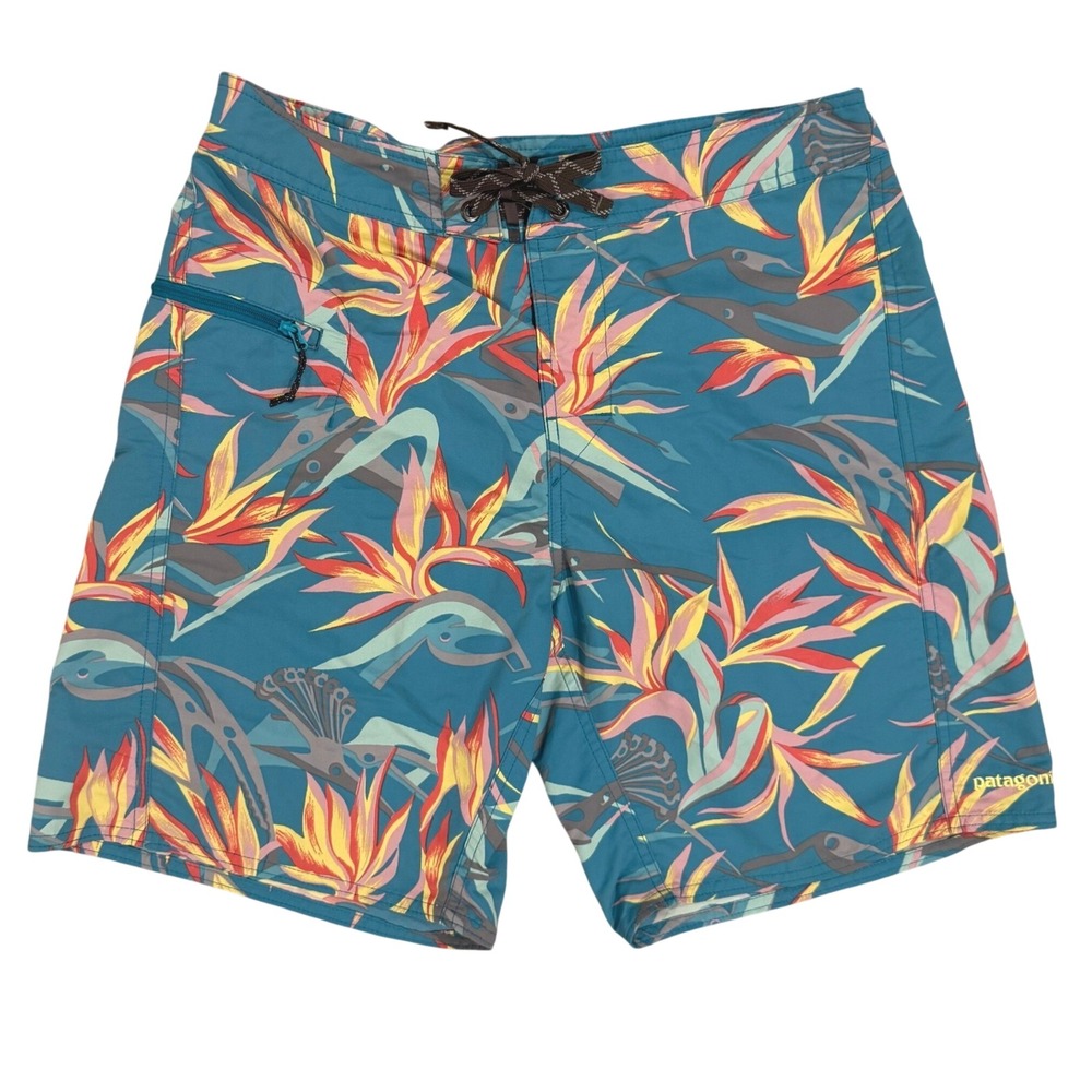 Patagonia Board Shorts Mens Size 30 Teal Bird of Paradise Floral Wavefarer